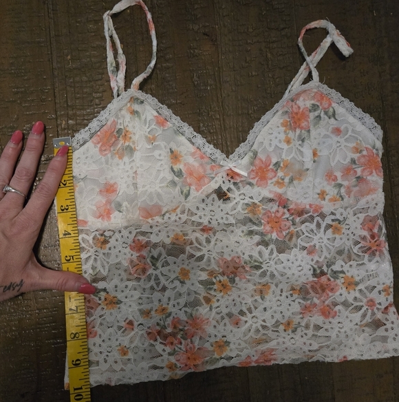 Medium Floral Lace Cami Sheer Mesh Y2k 90s Crop Top Vintage Fairycore 2000s Cute - Picture 7 of 8